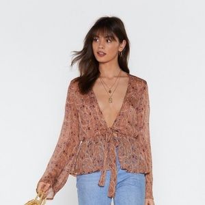 NASTY GAL The Years Tie Bye Chiffon Floral Blouse